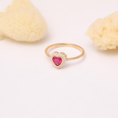 Ruby Bezel Heart Ring with Real Diamonds in 8K/10K/14K Solid Gold | July Birthstone Jewelry