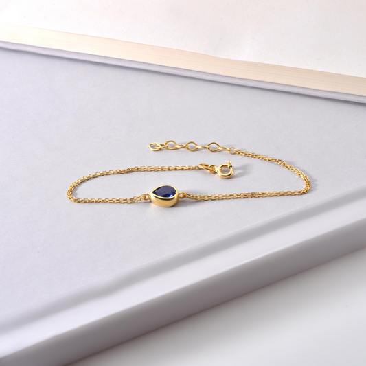 Sapphire Drop Bezel Bracelet in 10K/14K Solid Gold, September Birthstone Jewelry