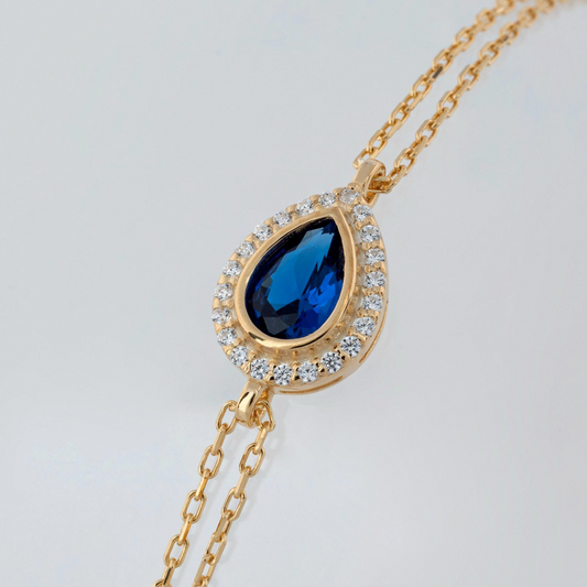 Sapphire Bezel Drop Bracelet with Real Diamonds in 8K/10K/14K Solid Gold | September Birthstone Jewelry