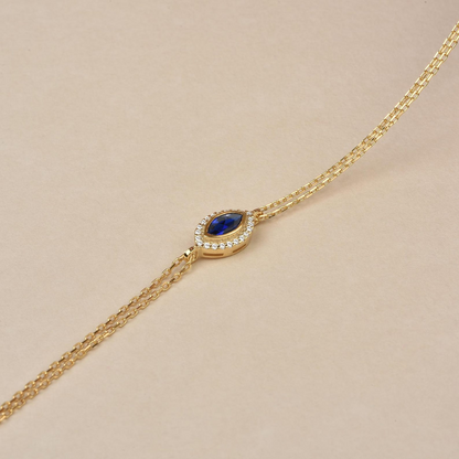 Sapphire Bezel Marquise Bracelet with Real Diamonds in 8K/10K/14K Solid Gold | September Birthstone Jewelry