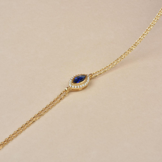 Sapphire Bezel Marquise Bracelet with Real Diamonds in 8K/10K/14K Solid Gold | September Birthstone Jewelry