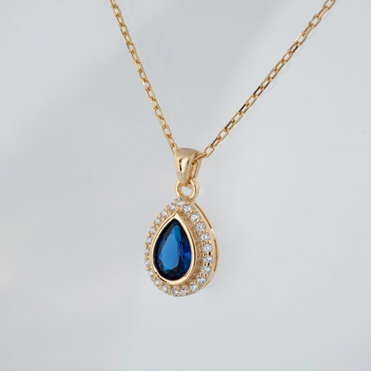 Sapphire Bezel Drop Necklace with Real Diamonds in 8K/10K/14K Solid Gold | September  Birthstone Jewelry