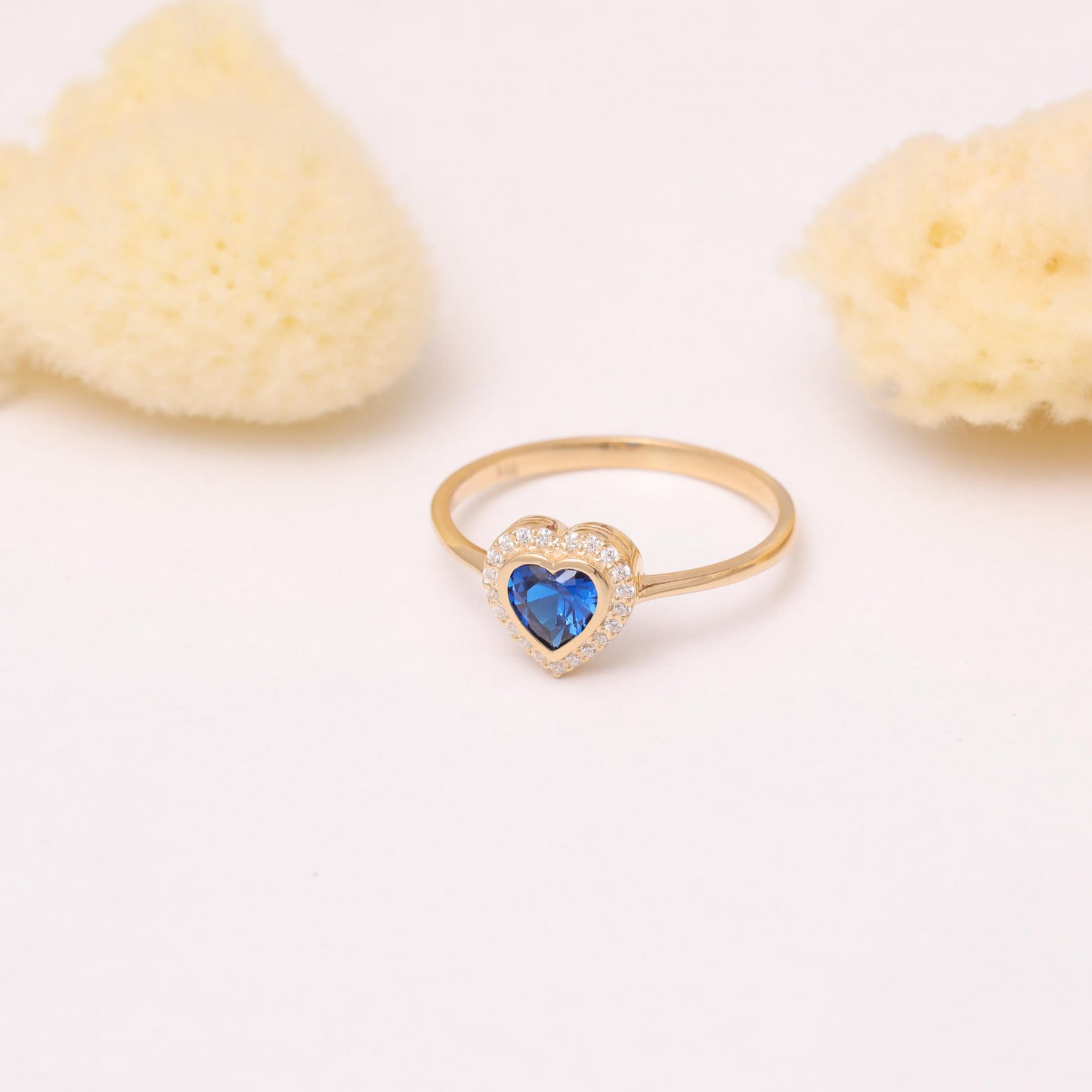 Sapphire Bezel Heart Ring with Real Diamonds in 8K/10K/14K Solid Gold | September Birthstone Jewelry