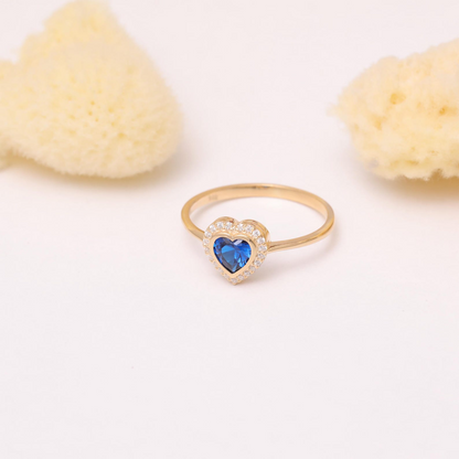 Sapphire Bezel Heart Ring with Real Diamonds in 8K/10K/14K Solid Gold | September Birthstone Jewelry