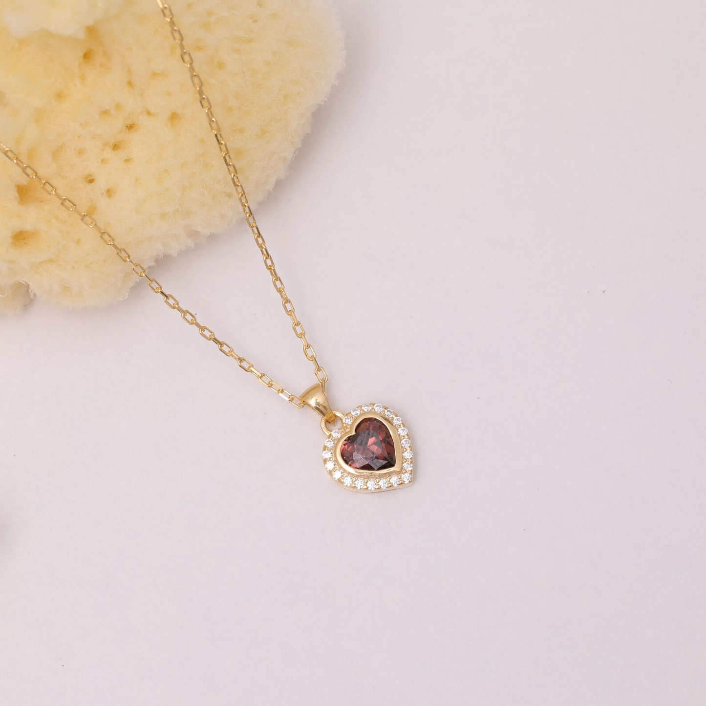 Smoky Quartz Bezel Heart Necklace with Real Diamonds in 8K/10K/14K Solid Gold | Birthstone Jewelry