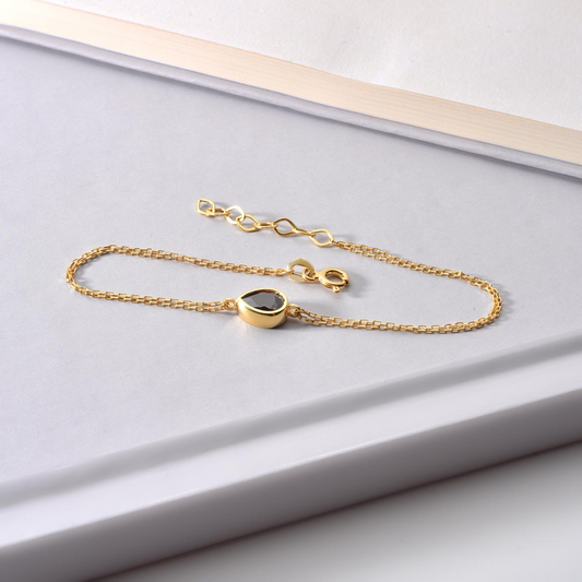 Smoky Quartz Drop Bezel Bracelet in 10K/14K Solid Gold, Birthstone Jewelry