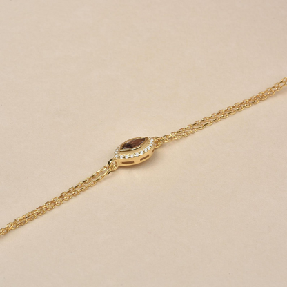 Smoky Quartz Bezel Marquise Bracelet with Real Diamonds in 8K/10K/14K Solid Gold | Handmade Jewelry