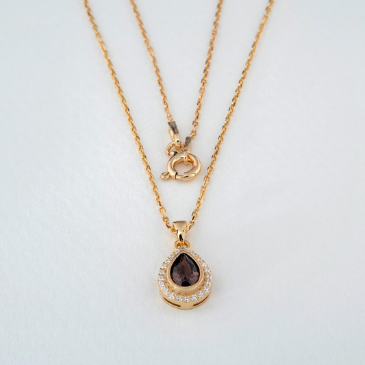 Smoky Quartz Bezel Drop Necklace with Real Diamonds in 8K/10K/14K Solid Gold |  Handmade Jewelry