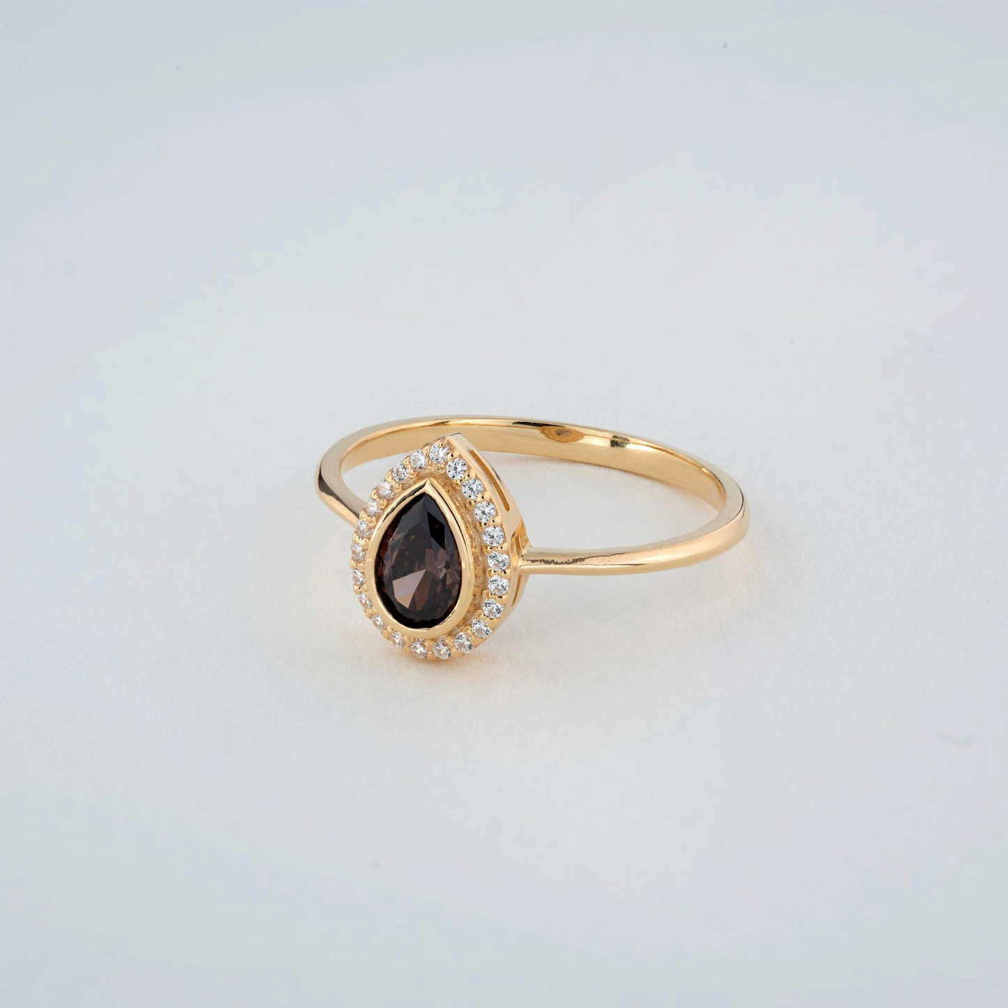 Smoky Quartz Bezel Drop Ring with Real Diamonds in 8K/10K/14K Solid Gold | Handmade Jewelry