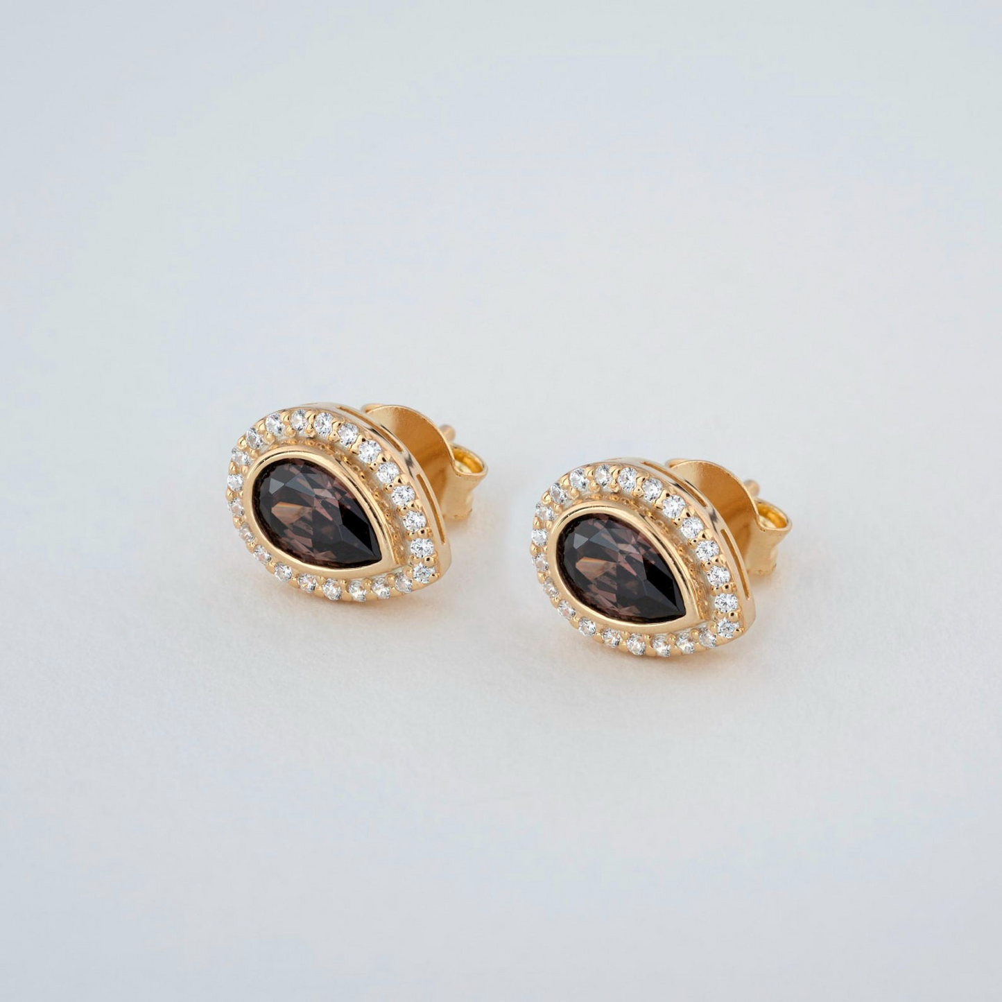 Smoky Quartz Bezel Drop Stud Earrings with Real Diamonds in 8K/10K/14K Solid Gold | Handmade Jewelry