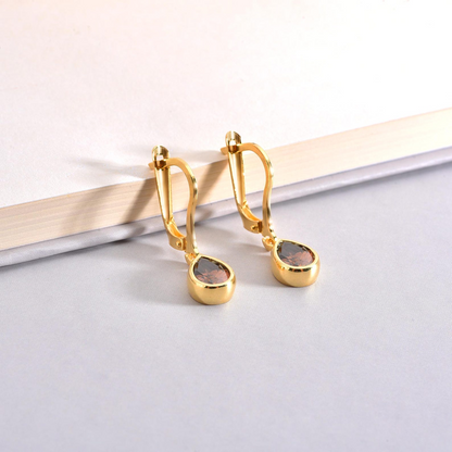 Smoky Quartz Bezel Dangle Drop Earrings in 8K/10K/14K Solid Gold, Birthstone Jewelry