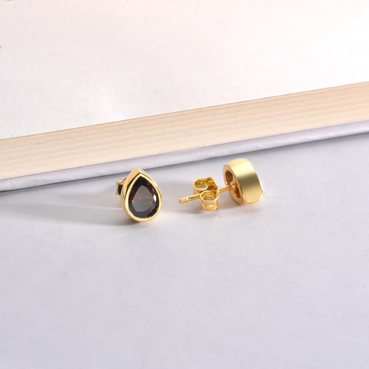 Smoky Quartz Drop Bezel Stud Earrings in 10K/14K Solid Gold, Birthstone Jewelry