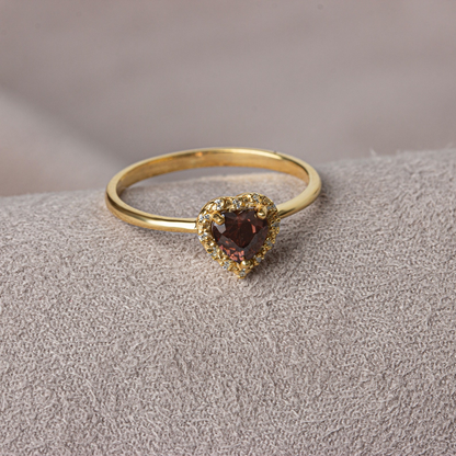 Smoky Quartz Bezel Heart Ring with Real Diamonds Halo in 8K/10K/14K Solid Gold | Birthstone Jewelry