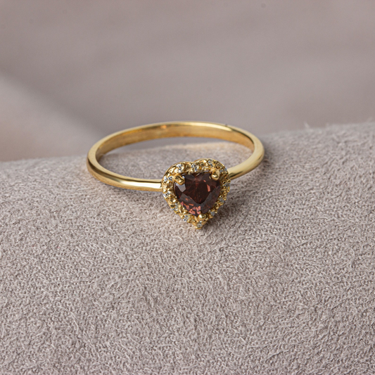 Smoky Quartz Bezel Heart Ring with Real Diamonds Halo in 8K/10K/14K Solid Gold | Birthstone Jewelry