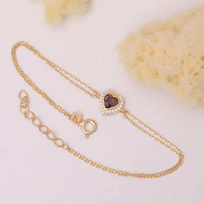 Smoky Quartz Bezel Heart Bracelet with Real Diamonds in 8K/10K/14K Solid Gold | Birthstone Jewelry