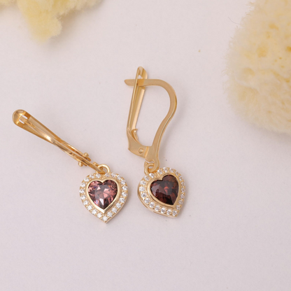 Smoky Quartz Bezel Heart Dangle Earrings with Real Diamonds in 8K/10K/14K Solid Gold | Birthstone Jewelry