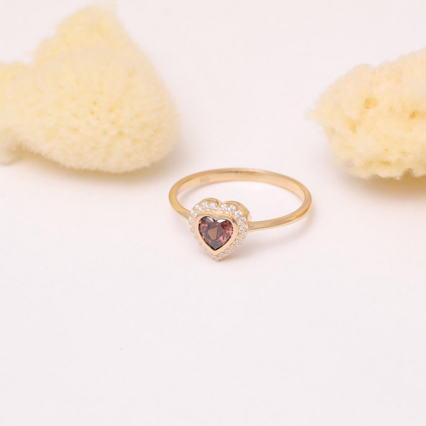 Smoky Quartz Bezel Heart Ring with Real Diamonds in 8K/10K/14K Solid Gold | Birthstone Jewelry