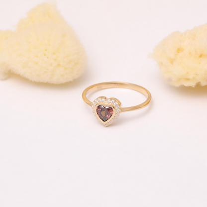 Smoky Quartz Bezel Heart Ring with Real Diamonds in 8K/10K/14K Solid Gold | Birthstone Jewelry