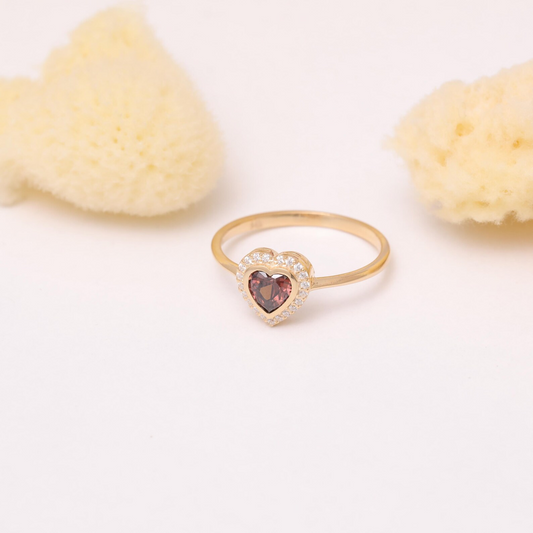 Smoky Quartz Bezel Heart Ring with Real Diamonds in 8K/10K/14K Solid Gold | Birthstone Jewelry