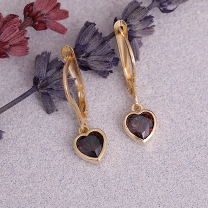 Smoky Quartz Heart Cut Bezel Dangle Earrings 14K Solid Gold, Elegant Birthstone Jewelry