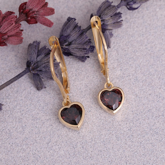 Smoky Quartz Heart Cut Bezel Dangle Earrings 14K Solid Gold, Elegant Birthstone Jewelry