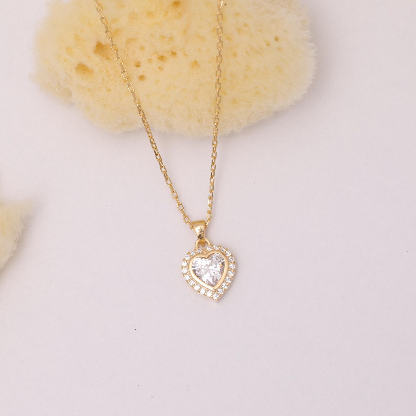 White Topaz Bezel Heart Necklace with Real Diamonds in 8K/10K/14K Solid Gold | April Birthstone Jewelry