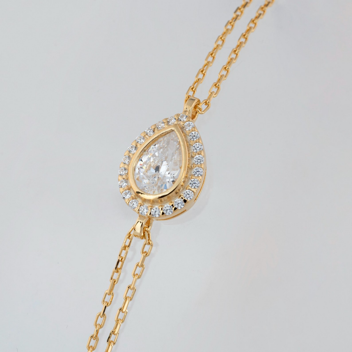 White Topaz Bezel Drop Bracelet with Real Diamonds in 8K/10K/14K Solid Gold | April Birthstone Jewelry