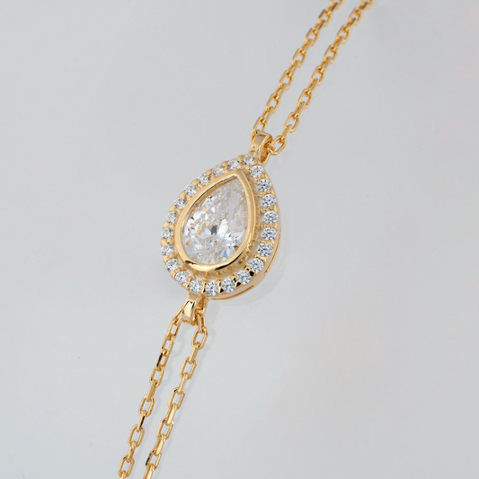 White Topaz Bezel Drop Bracelet with Real Diamonds in 8K/10K/14K Solid Gold | April Birthstone Jewelry