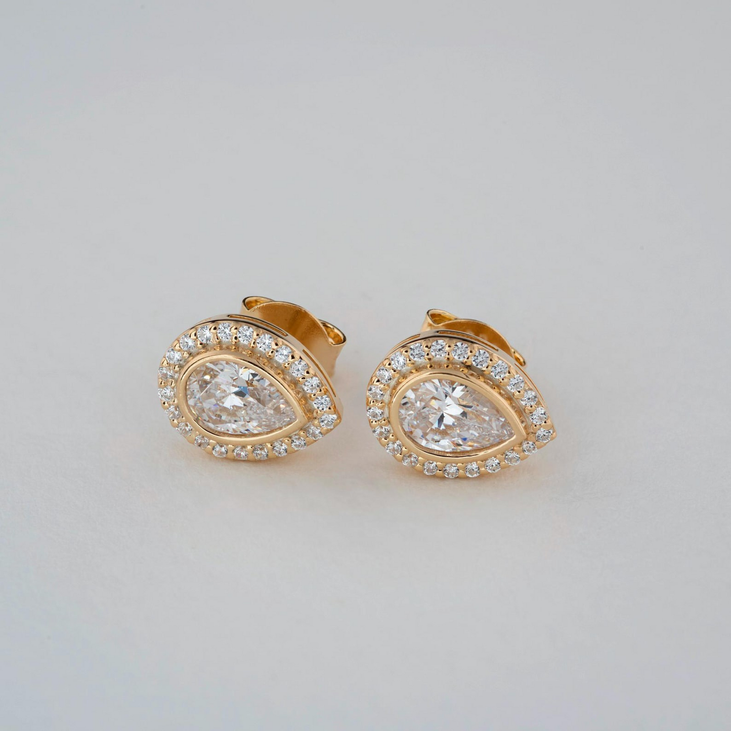 White Topaz Bezel Drop Stud Earrings with Real Diamonds in 8K/10K/14K Solid Gold | April Birthstone Jewelry