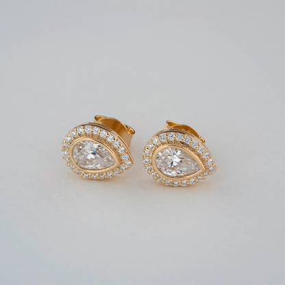 White Topaz Bezel Drop Stud Earrings with Real Diamonds in 8K/10K/14K Solid Gold | April Birthstone Jewelry