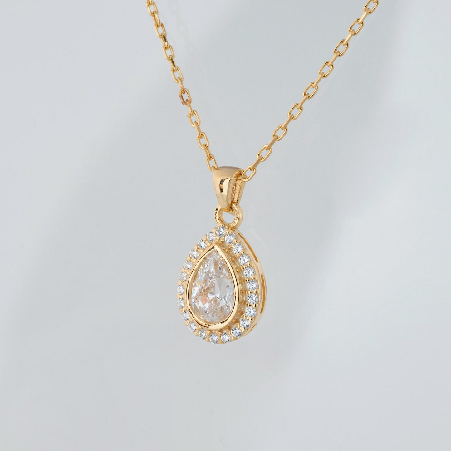 White Topaz Bezel Drop Necklace with Real Diamonds in 8K/10K/14K Solid Gold | April Birthstone Jewelry