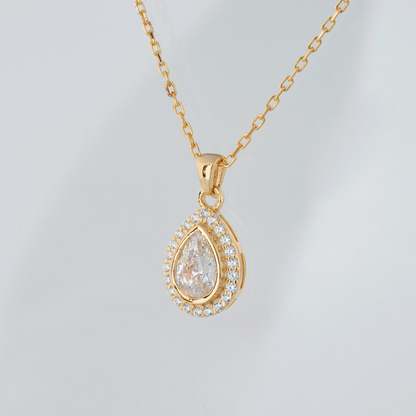 White Topaz Bezel Drop Necklace with Real Diamonds in 8K/10K/14K Solid Gold | April Birthstone Jewelry