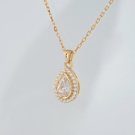White Topaz Bezel Drop Necklace with Real Diamonds in 8K/10K/14K Solid Gold | April Birthstone Jewelry