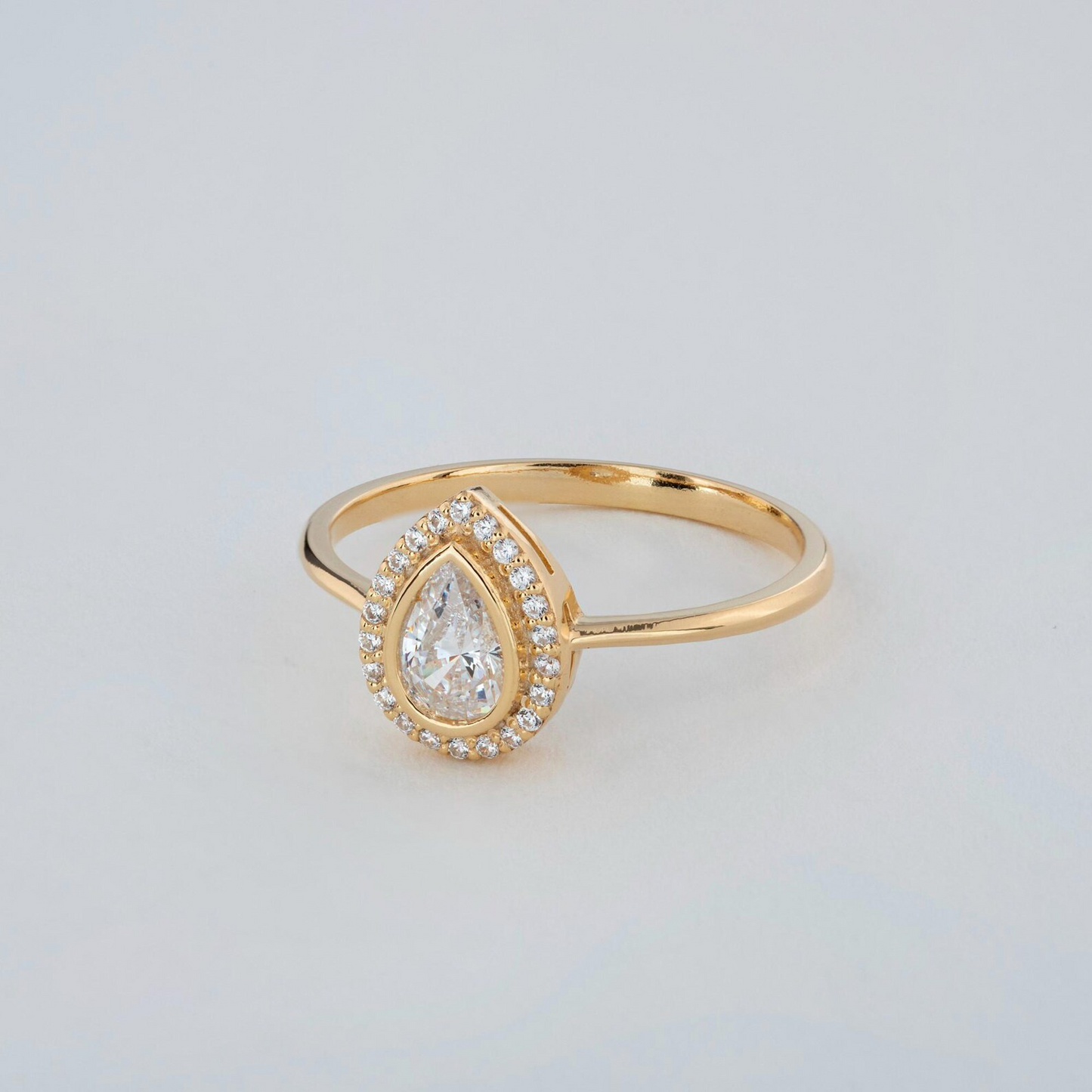 White Topaz Bezel Drop Ring with Real Diamonds in 8K/10K/14K Solid Gold | April Birthstone Jewelry