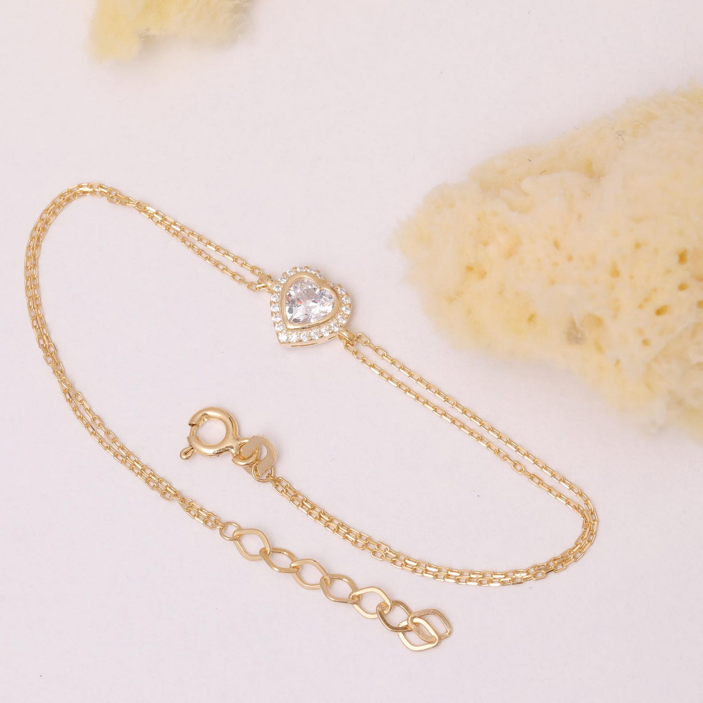 White Topaz Bezel Heart Bracelet with Real Diamonds in 8K/10K/14K Solid Gold | April  Birthstone Jewelry