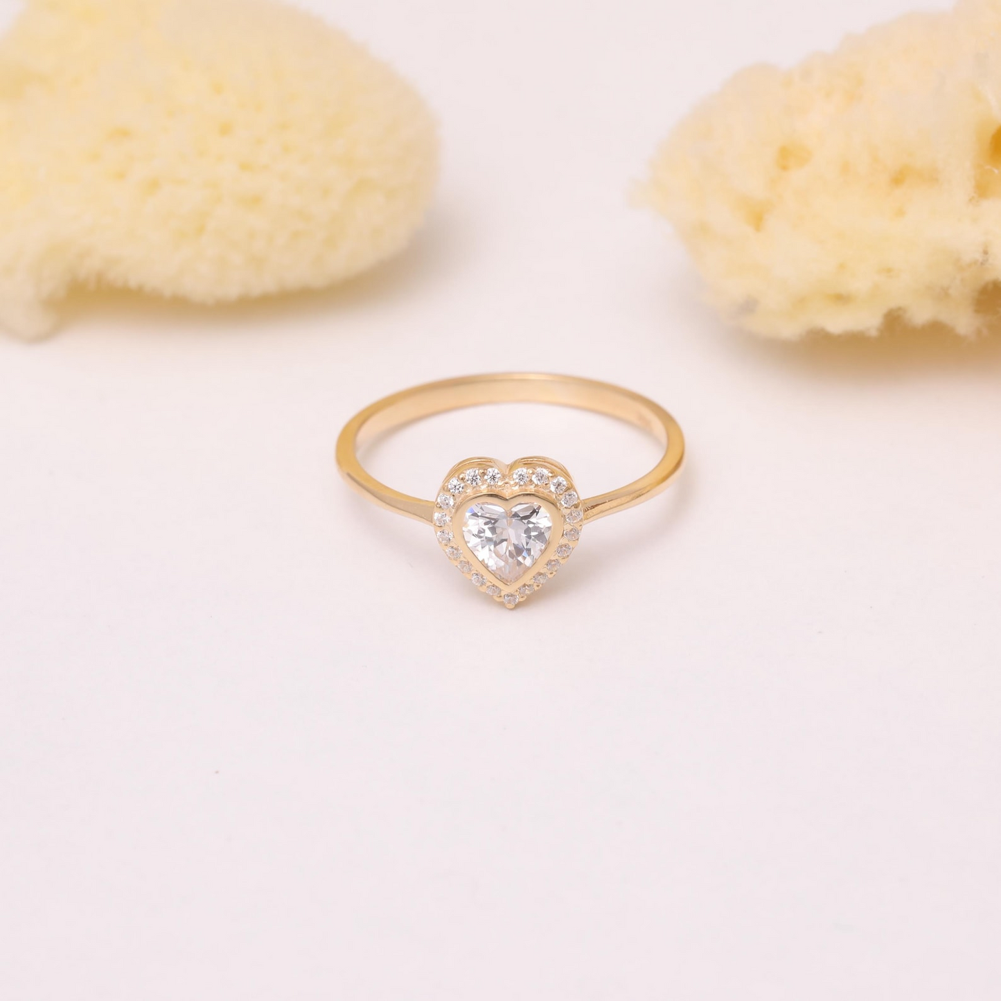 White Topaz Bezel Heart Ring with Real Diamonds in 8K/10K/14K Solid Gold | April Birthstone Jewelry
