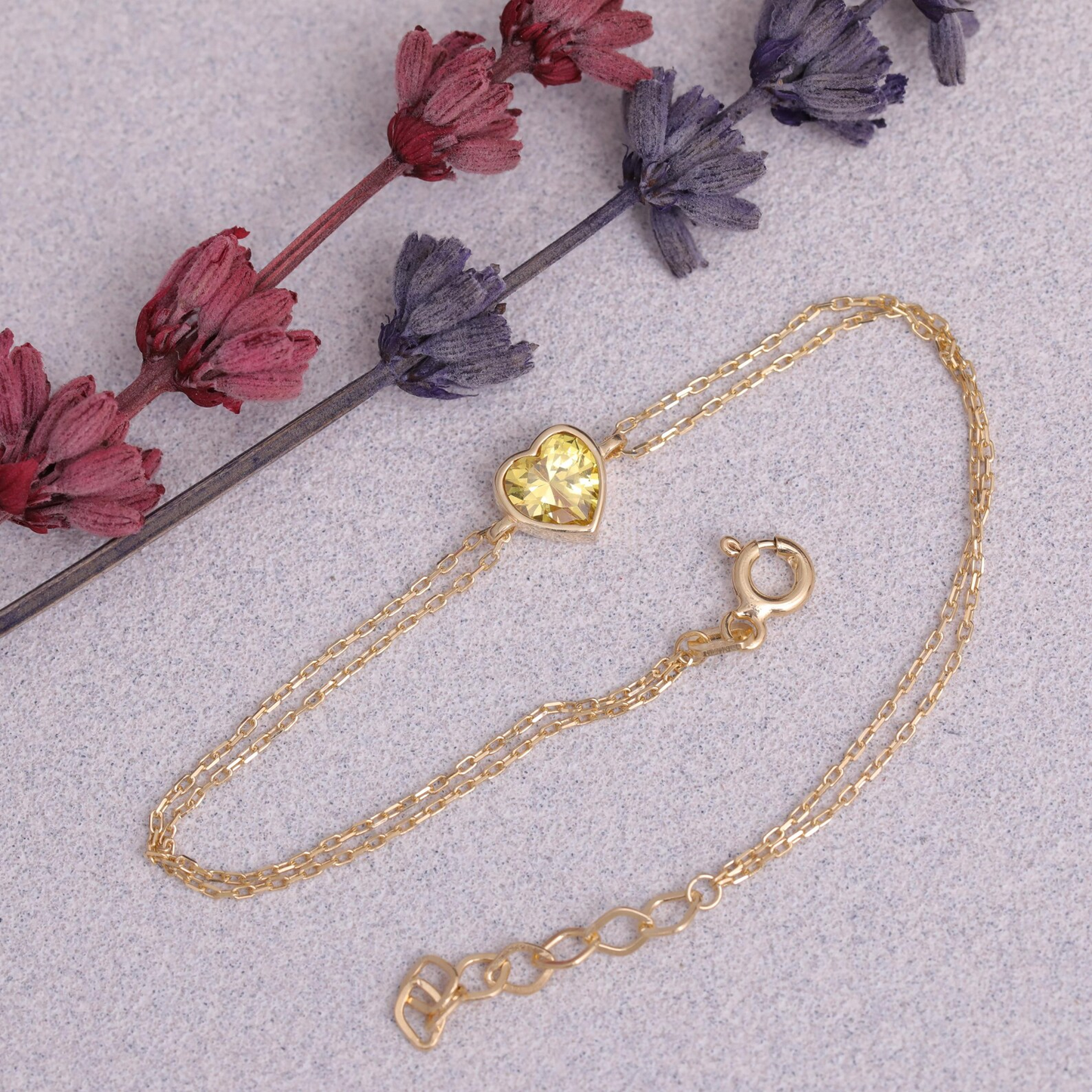 Heart Yellow Topaz Bezel Bracelet in 10K/14K Solid Gold | Birthstone Jewelry