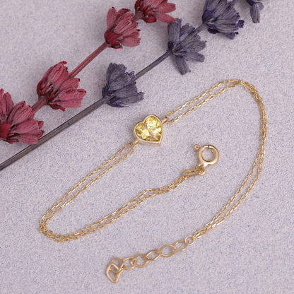 Heart Yellow Topaz Bezel Bracelet in 10K/14K Solid Gold | Birthstone Jewelry