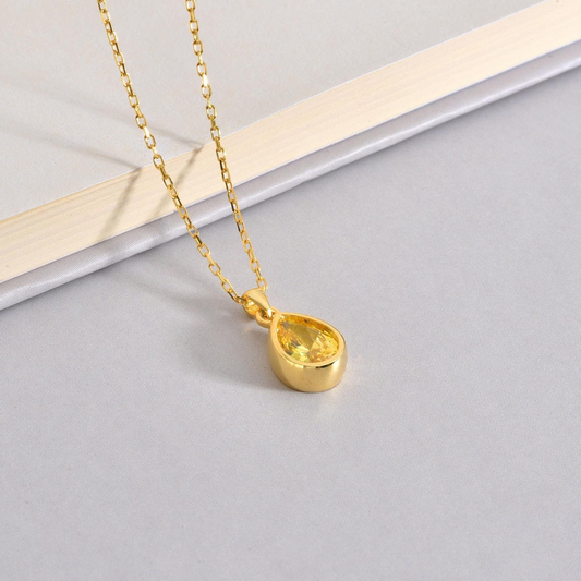 Yellow Topaz Bezel Drop Necklace 10K/14K Solid Gold, November Birthstone Jewelry