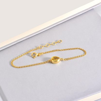 Yellow Topaz Drop Bezel Bracelet in 10K/14K Solid Gold, Birthstone Jewelry