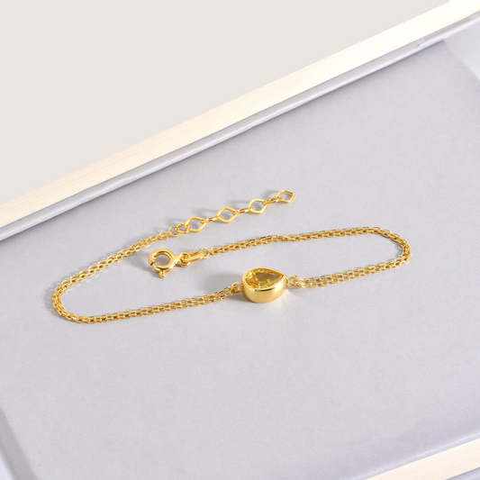 Yellow Topaz Drop Bezel Bracelet in 10K/14K Solid Gold, Birthstone Jewelry