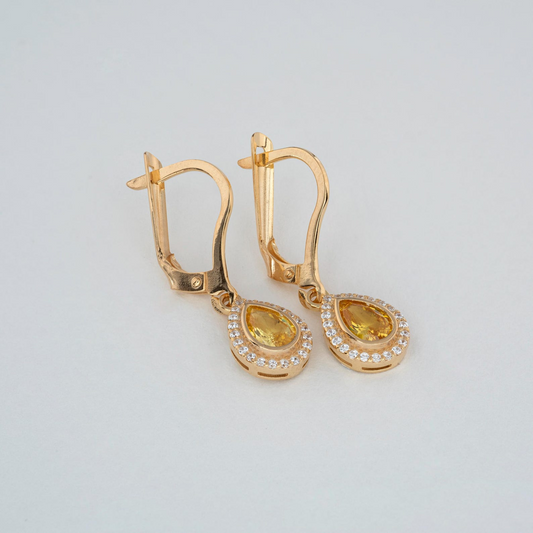 Yellow Topaz Bezel Drop Dangle Earrings with Real Diamonds in 8K/10K/14K Solid Gold | November Birthstone Jewelry