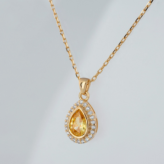 Yellow Topaz Bezel Drop Necklace with Real Diamonds in 8K/10K/14K Solid Gold | November Birthstone Jewelry