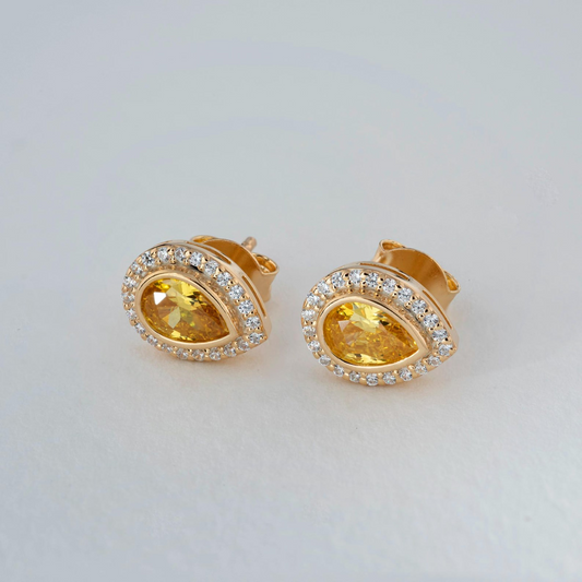 Yellow Topaz Bezel Drop Stud Earrings with Real Diamonds in 8K/10K/14K Solid Gold | November Birthstone Jewelry