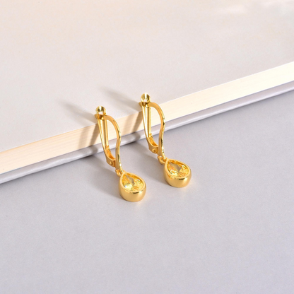 Yellow Topaz Bezel Dangle Drop Earrings in 8K/10K/14K Solid Gold, Birthstone Jewelry