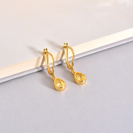 Yellow Topaz Bezel Dangle Drop Earrings in 8K/10K/14K Solid Gold, Birthstone Jewelry