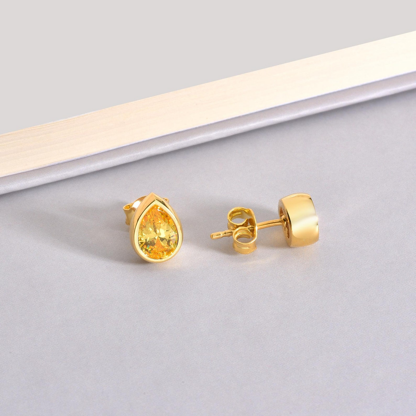 Yellow Topaz Drop Bezel Stud Earrings in 10K/14K Solid Gold, November Birthstone Jewelry