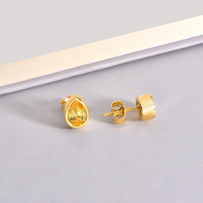 Yellow Topaz Drop Bezel Stud Earrings in 10K/14K Solid Gold, November Birthstone Jewelry