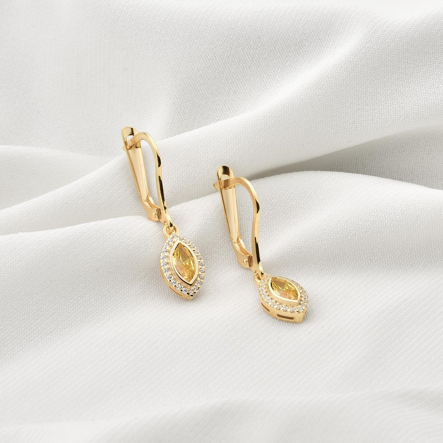 Yellow Topaz Bezel Marquise Dangle Earrings with Real Diamonds in 8K/10K/14K Solid Gold | November Birthstone Jewelry