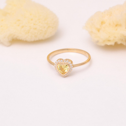 Yellow Topaz Bezel Heart Ring with Real Diamonds in 8K/10K/14K Solid Gold | Birthstone Jewelry